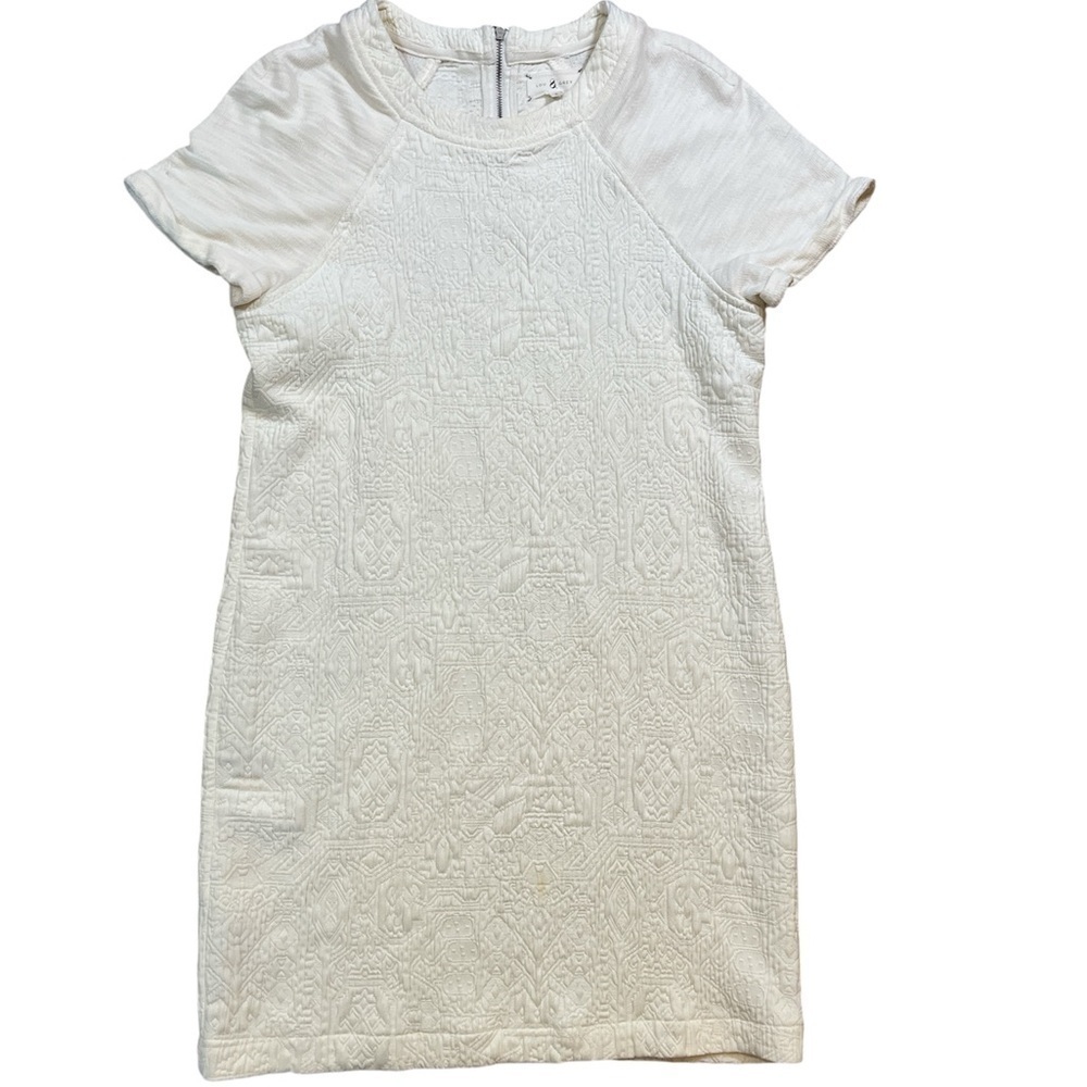 Lou & Grey Cream Textured Shirt Dress Short Sleeve Quilted Women's Small S